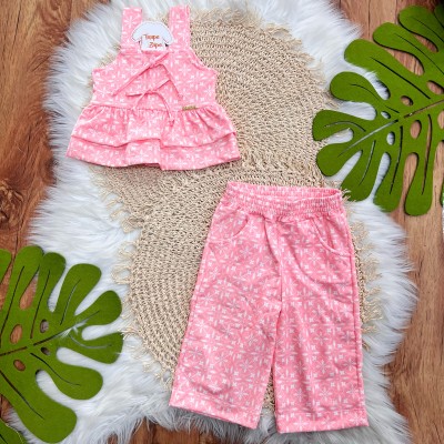 Conj. Bata e Calça Pantacourt Floral - Rosa